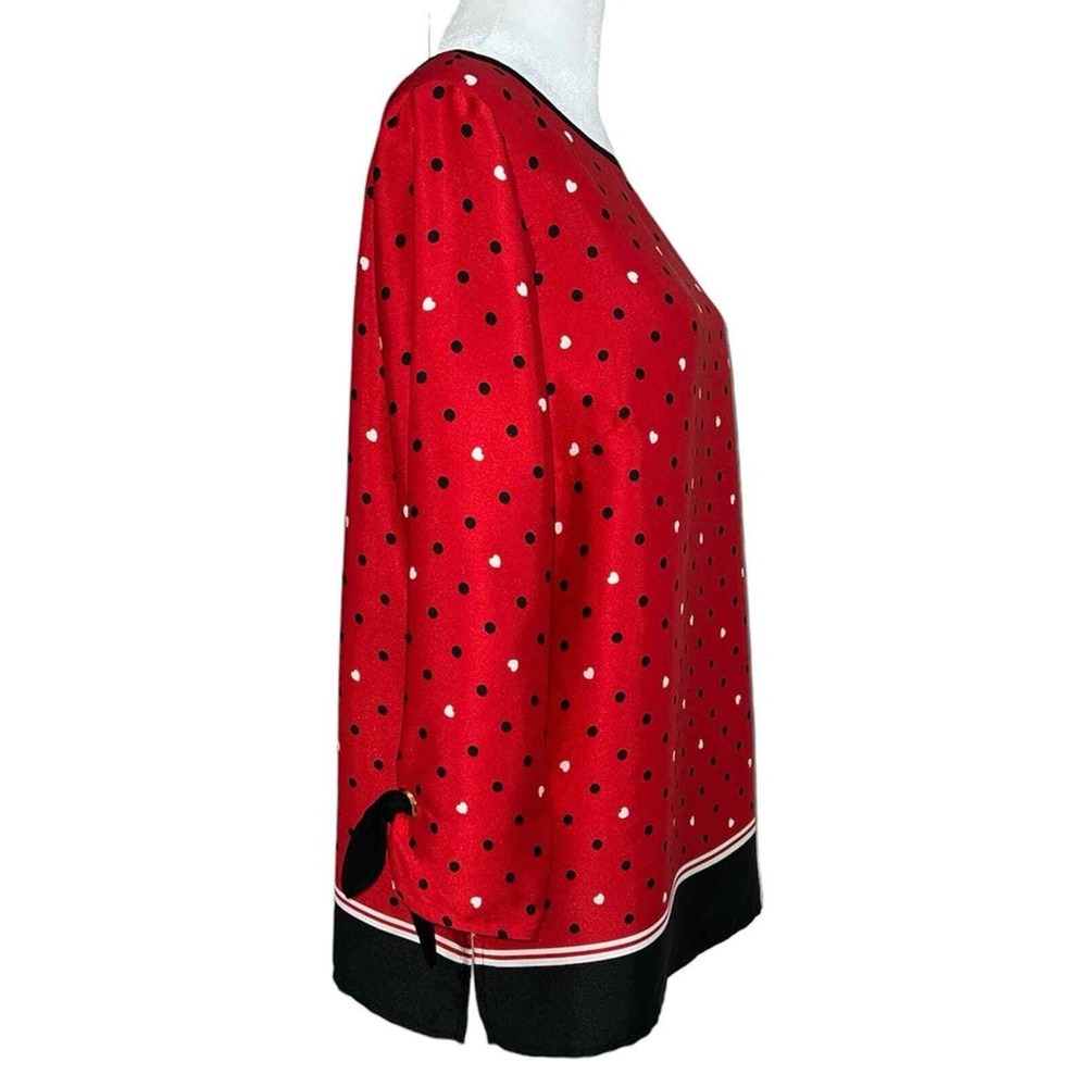 NWT Liz Claiborne Career Blouse Womens M Red Polka Dot Heart Boat Neck Tie Cuff - Picture 7 of 8
